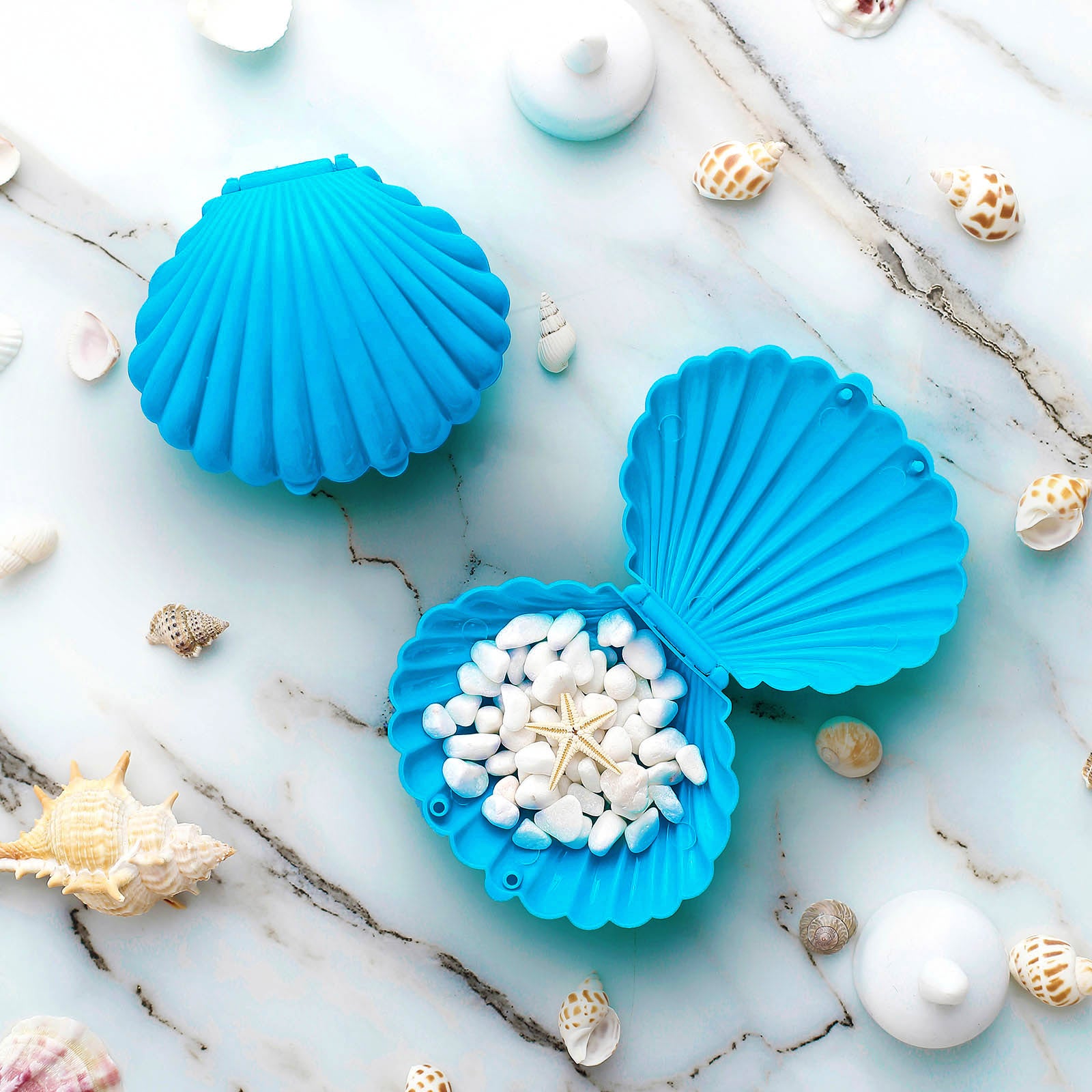 12 Pack Blue Seashell Beach Theme Candy Container Gift Boxes, Sea Shell  Mini Treats Jewelry Party Favor Boxes 3.5-favor-jars-containers